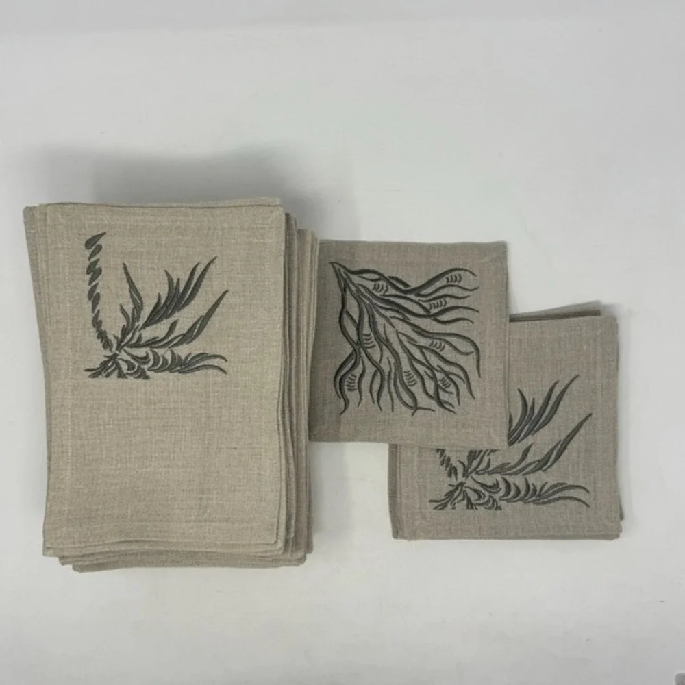 Viabrava 100% Linen Embroidered Napkins 68 Pieces Ocean Botanical Tropical‎